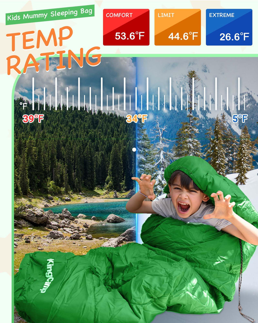 KingCamp Treck 300S+ Kid’s Mummy Sleeping Bag