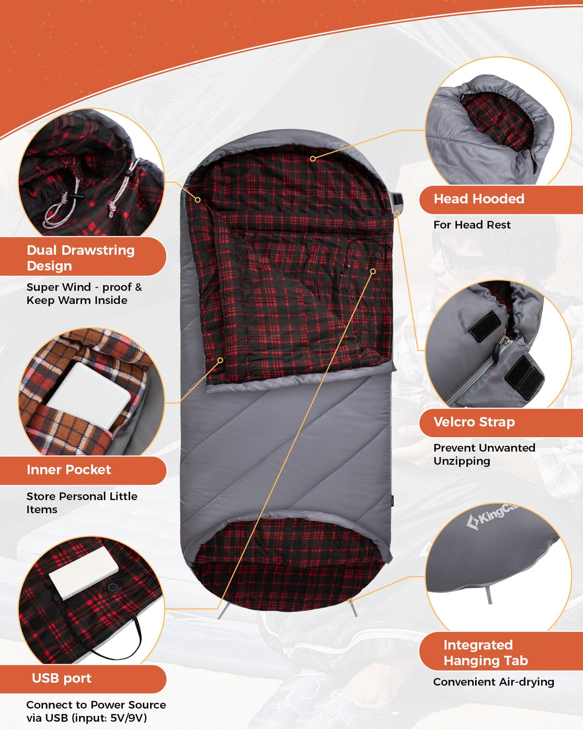 KingCamp FREESPACE 250 Extra Wide Heated Sleeping Bag