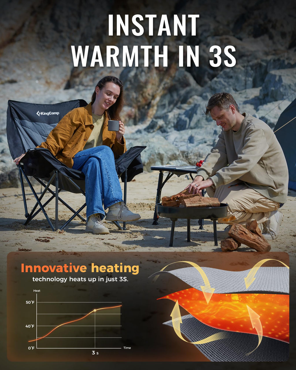 KingCamp Portable Heated Camping Chair Single / Double