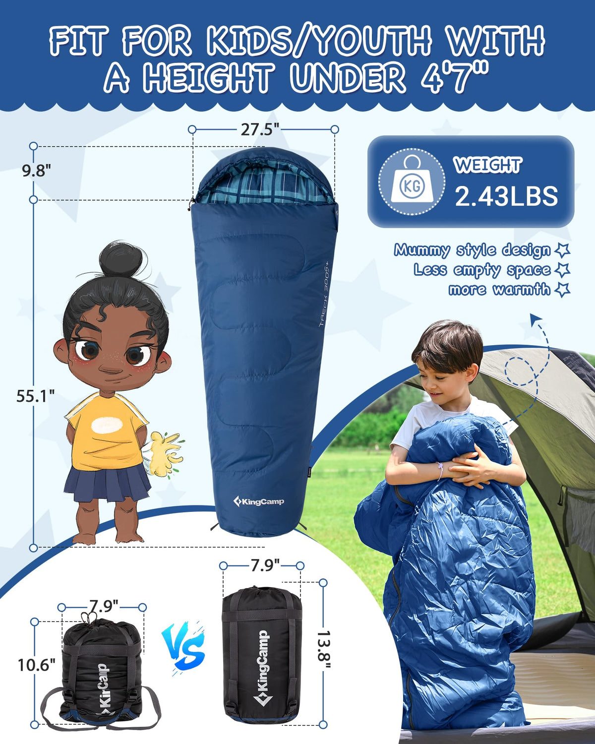 KingCamp Treck 300S+ Kid’s Mummy Sleeping Bag