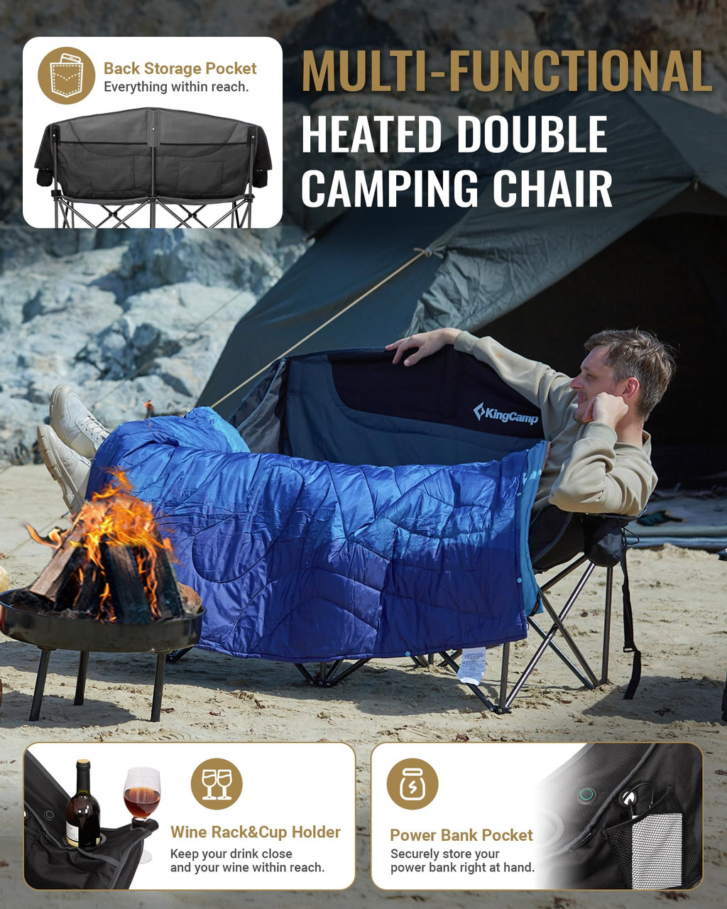 KingCamp Portable Heated Camping Chair Single / Double