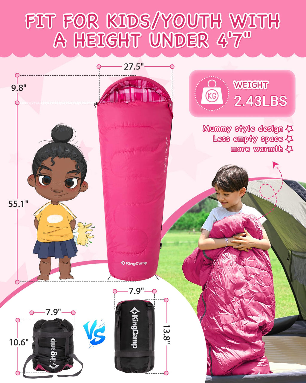 KingCamp Treck 300S+ Kid’s Mummy Sleeping Bag
