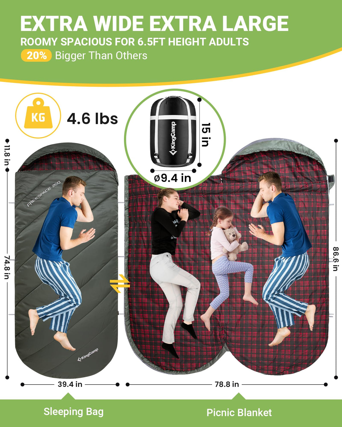 KingCamp Plus Size 3-4 Season Sleeping Bag