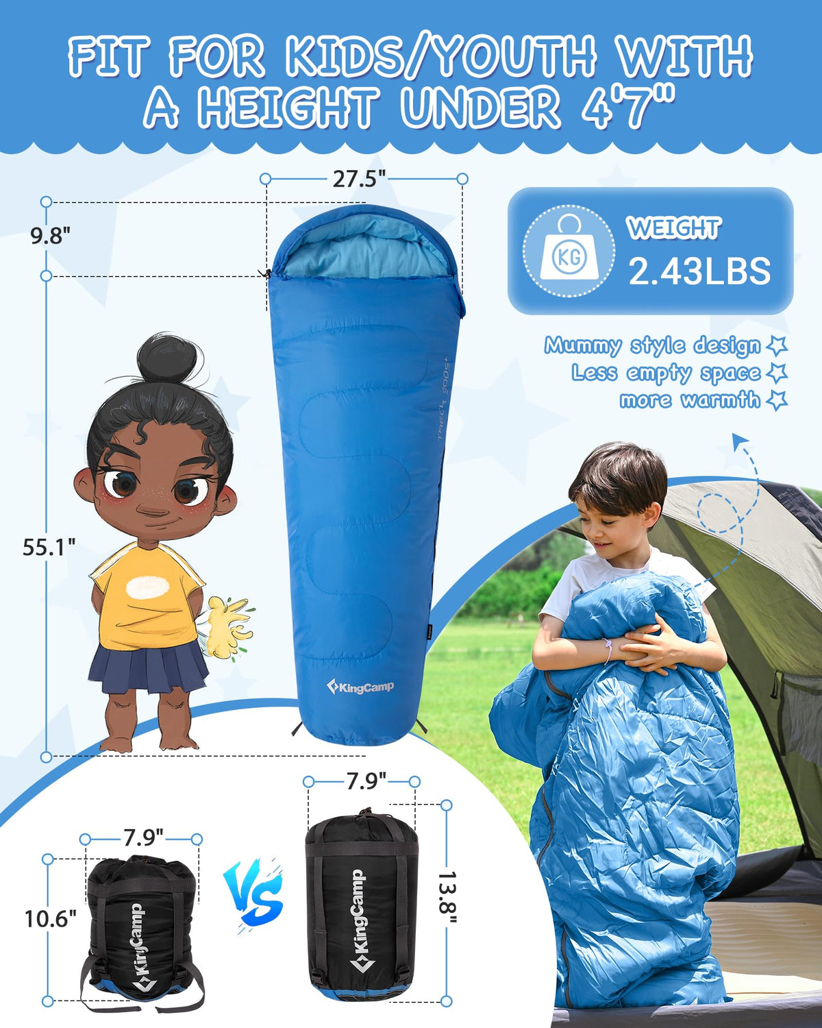 KingCamp Treck 300S+ Kid’s Mummy Sleeping Bag