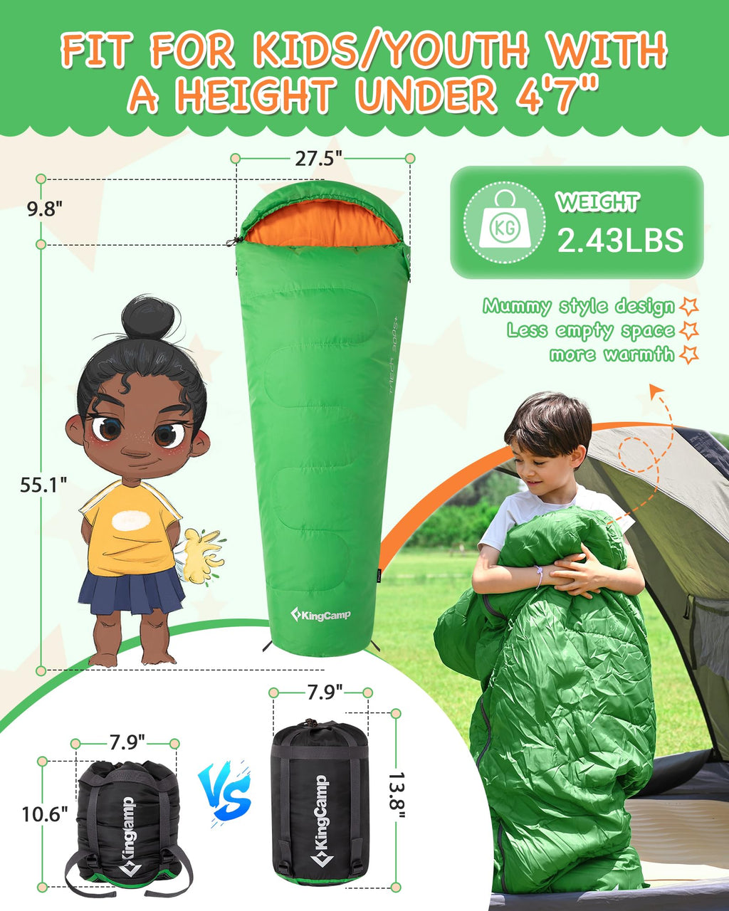 KingCamp Treck 300S+ Kid’s Mummy Sleeping Bag