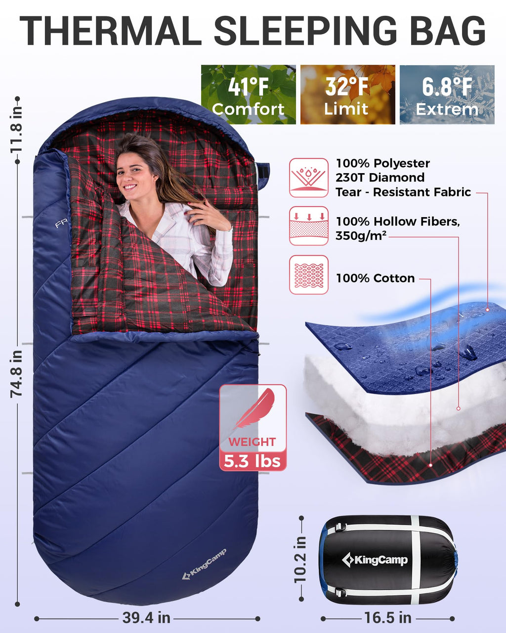 KingCamp Plus Size 3-4 Season Sleeping Bag