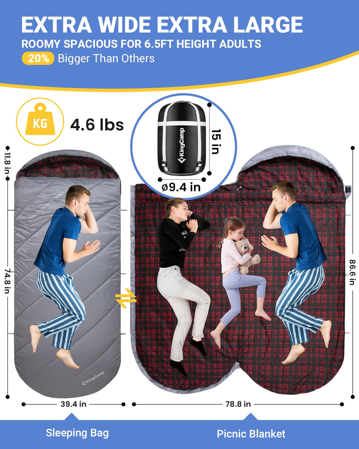 KingCamp Plus Size 3-4 Season Sleeping Bag