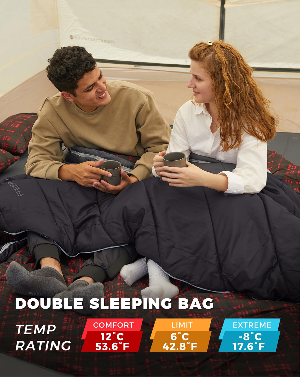 KingCamp FREESPACE 250D Flannel Lined Double Sleeping Bag