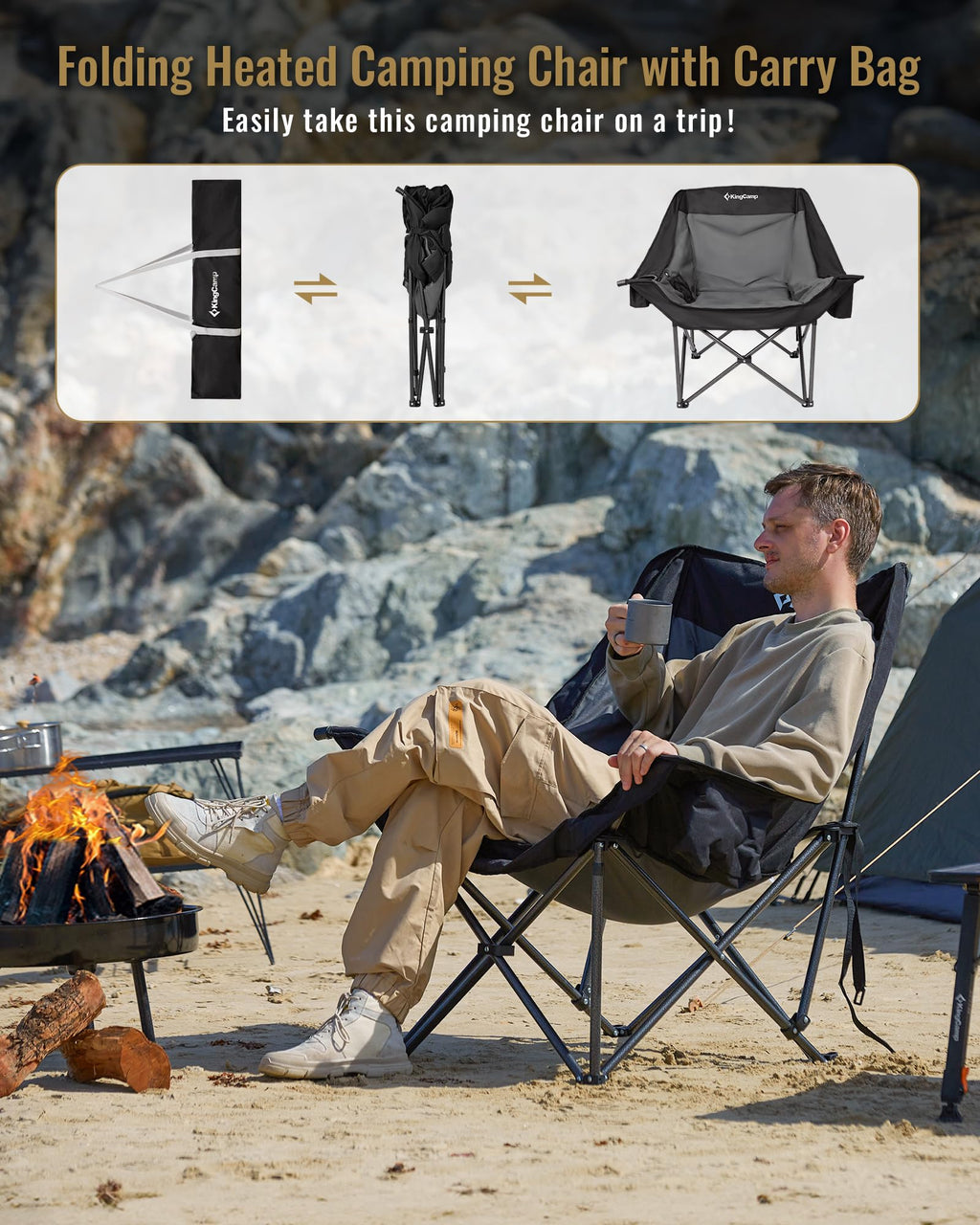 KingCamp Portable Heated Camping Chair Single / Double