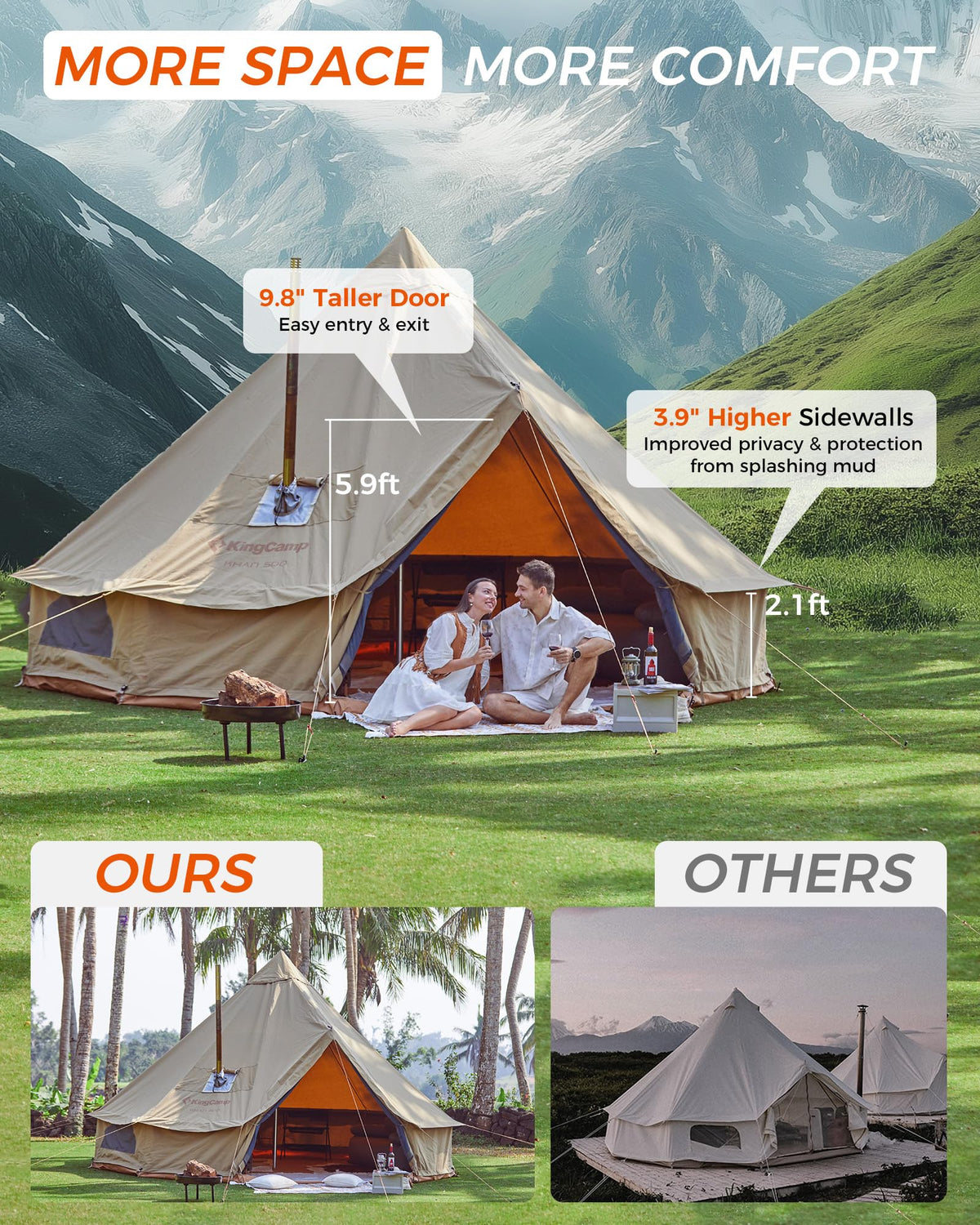 KingCamp KHAN 340GSM TC Canvas 4-Season Bell Tent
