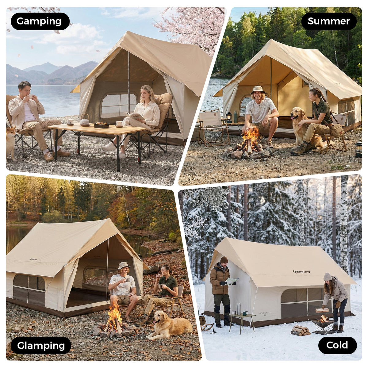 KingCamp MOUNTAIN IN C5 Cabin Tent with Stove Jack & AC Port