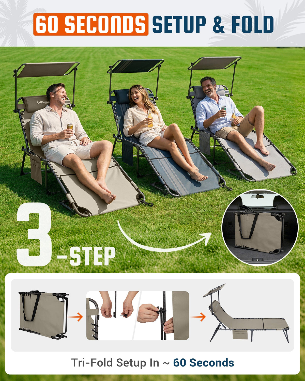 KingCamp MAGNOLIA B30 Backpack Chaise Lounge with Adjustable Canopy and Face Hole