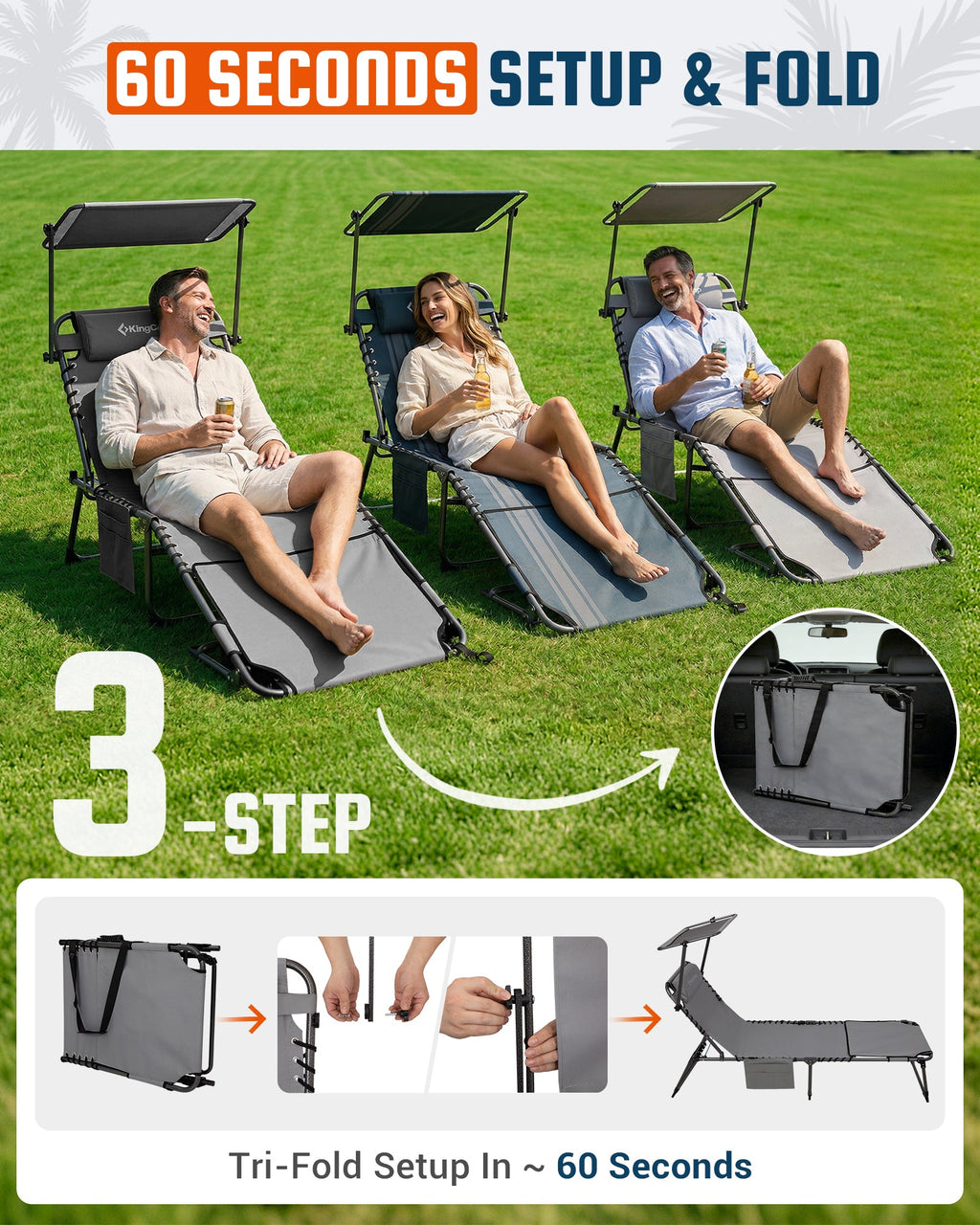 KingCamp MAGNOLIA B30 Backpack Chaise Lounge with Adjustable Canopy and Face Hole