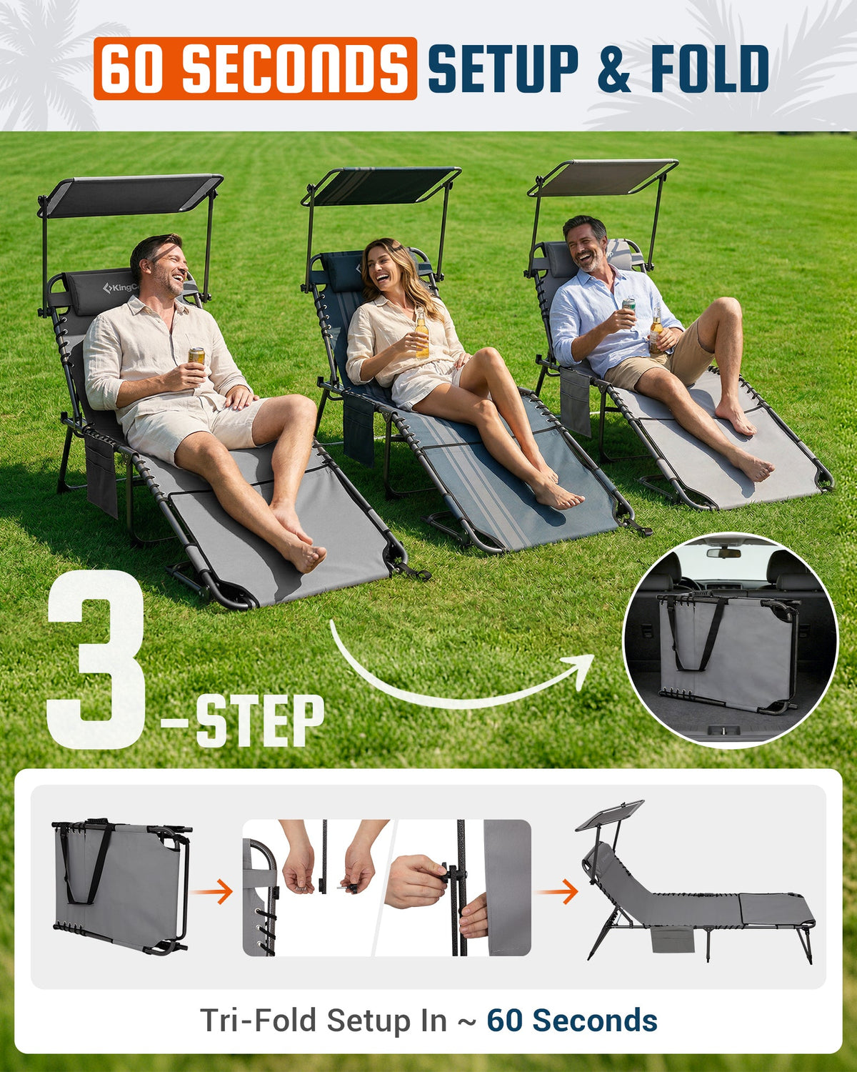 KingCamp MAGNOLIA B30 Backpack Chaise Lounge with Adjustable Canopy and Face Hole