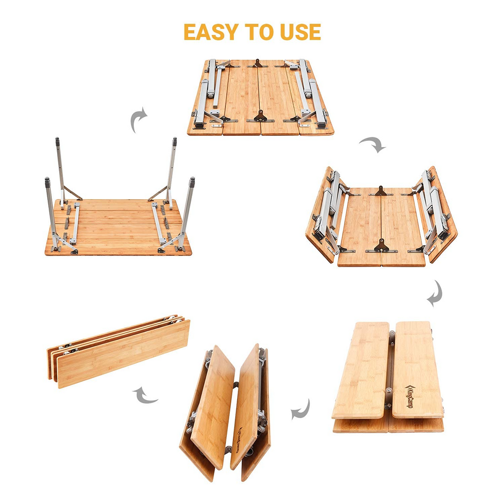 KingCamp Bamboo Folding Adjustable Height Camping Table 39x26