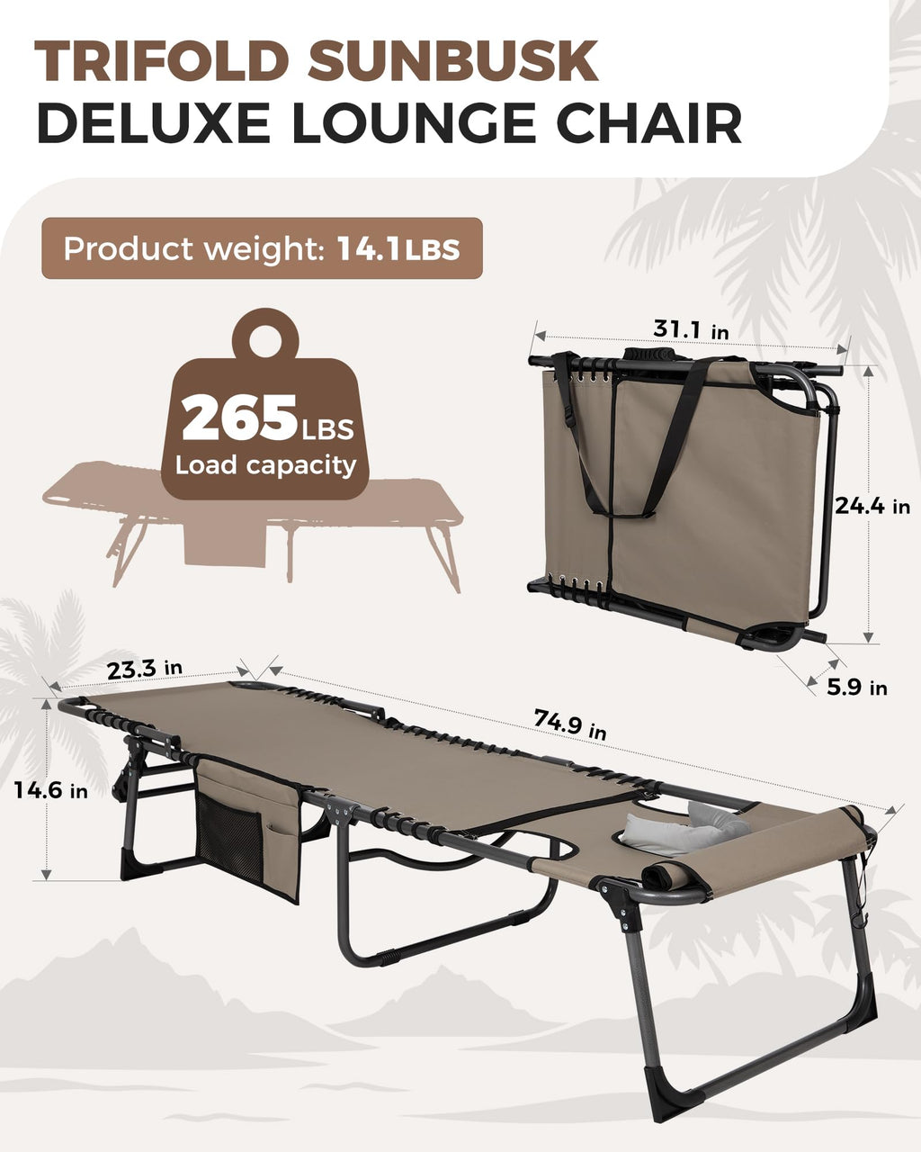 KingCamp MAGNOLIA B10 Backpack Chaise Lounge 5-Position Adjustable Recliner with Face Hole