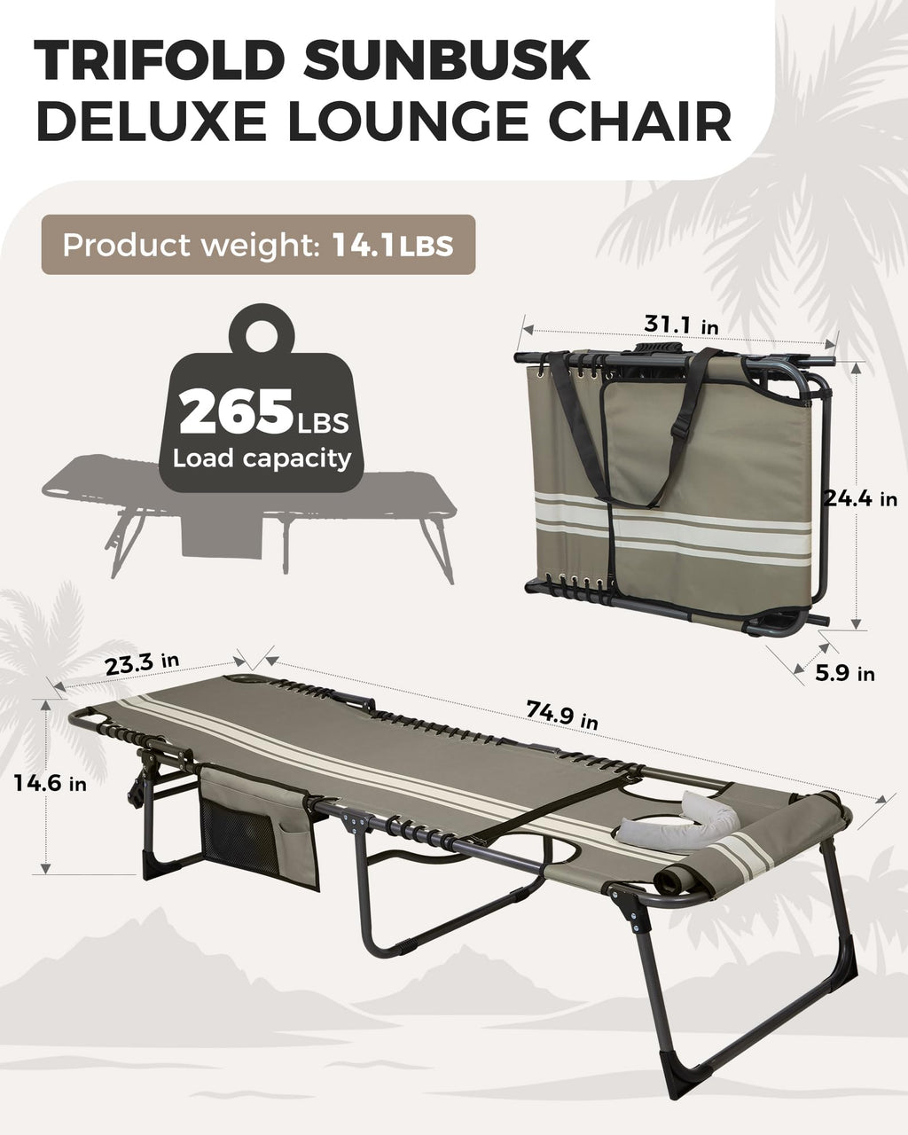 KingCamp MAGNOLIA B10 Backpack Chaise Lounge 5-Position Adjustable Recliner with Face Hole
