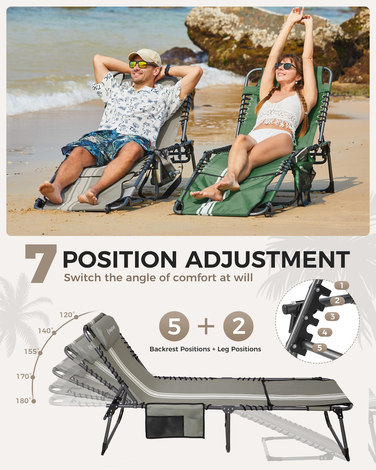 KingCamp MAGNOLIA B10 Backpack Chaise Lounge 5-Position Adjustable Recliner with Face Hole