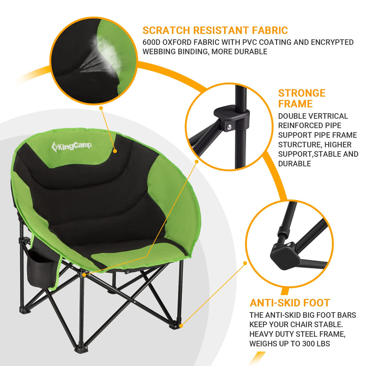 KingCamp Moon Camping Chair Oversized Padded Round Saucer Chairs with Cup Holder