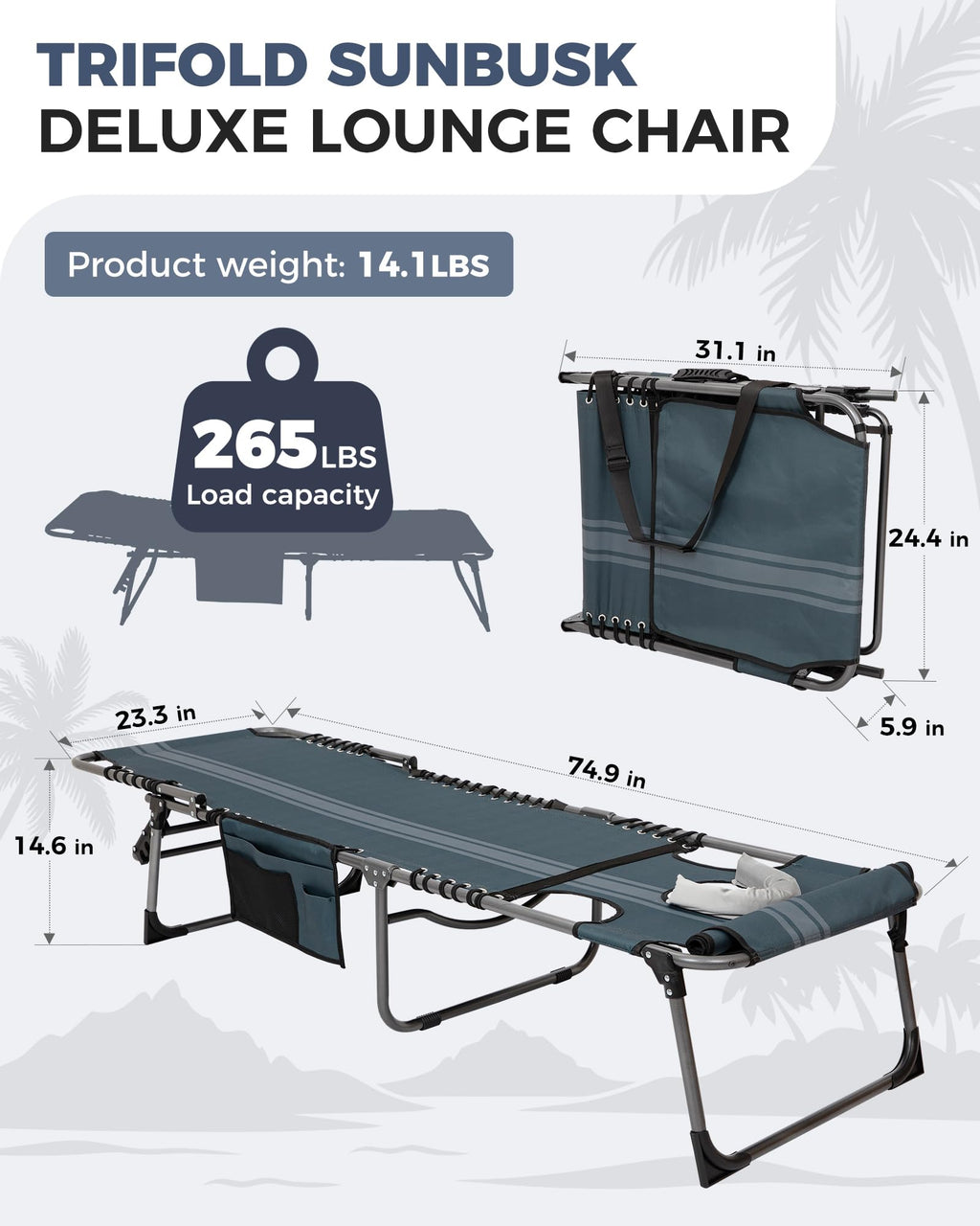 KingCamp MAGNOLIA B10 Backpack Chaise Lounge 5-Position Adjustable Recliner with Face Hole