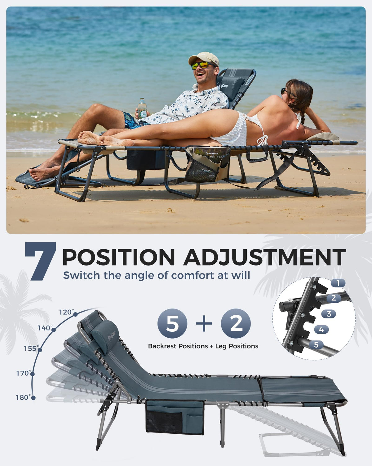 KingCamp MAGNOLIA B10 Backpack Chaise Lounge 5-Position Adjustable Recliner with Face Hole
