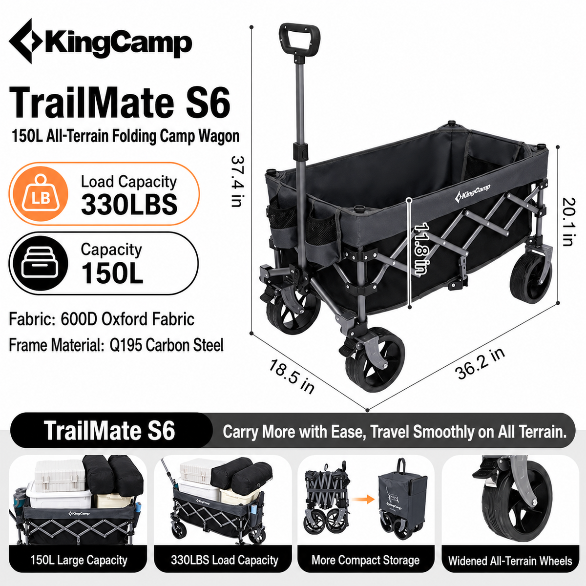 KingCamp 150L Compact Folding Wagon Cart