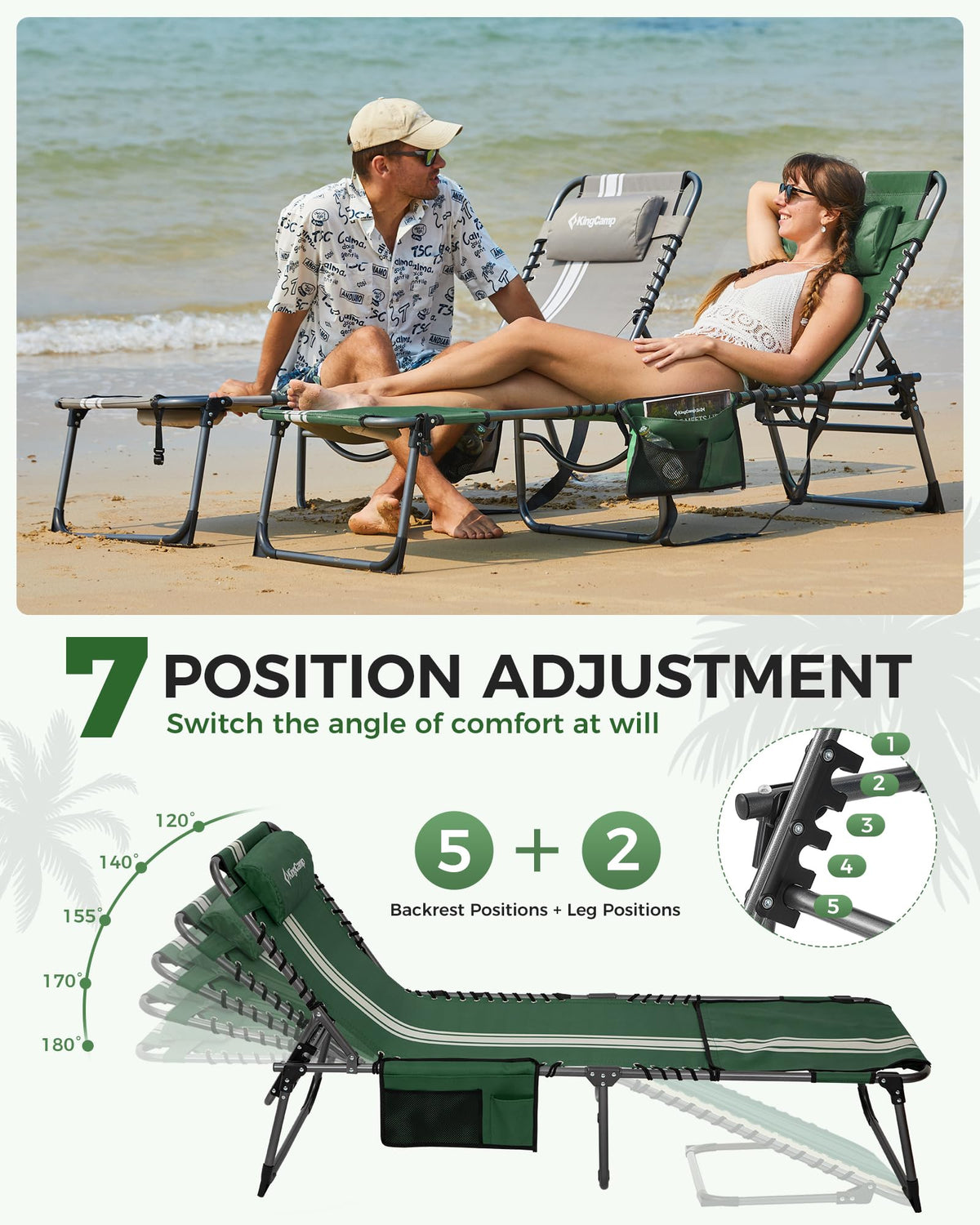KingCamp MAGNOLIA B10 Backpack Chaise Lounge 5-Position Adjustable Recliner with Face Hole