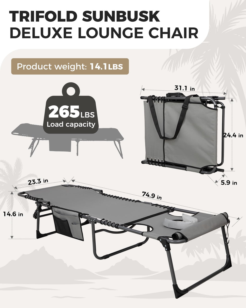 KingCamp MAGNOLIA B10 Backpack Chaise Lounge 5-Position Adjustable Recliner with Face Hole