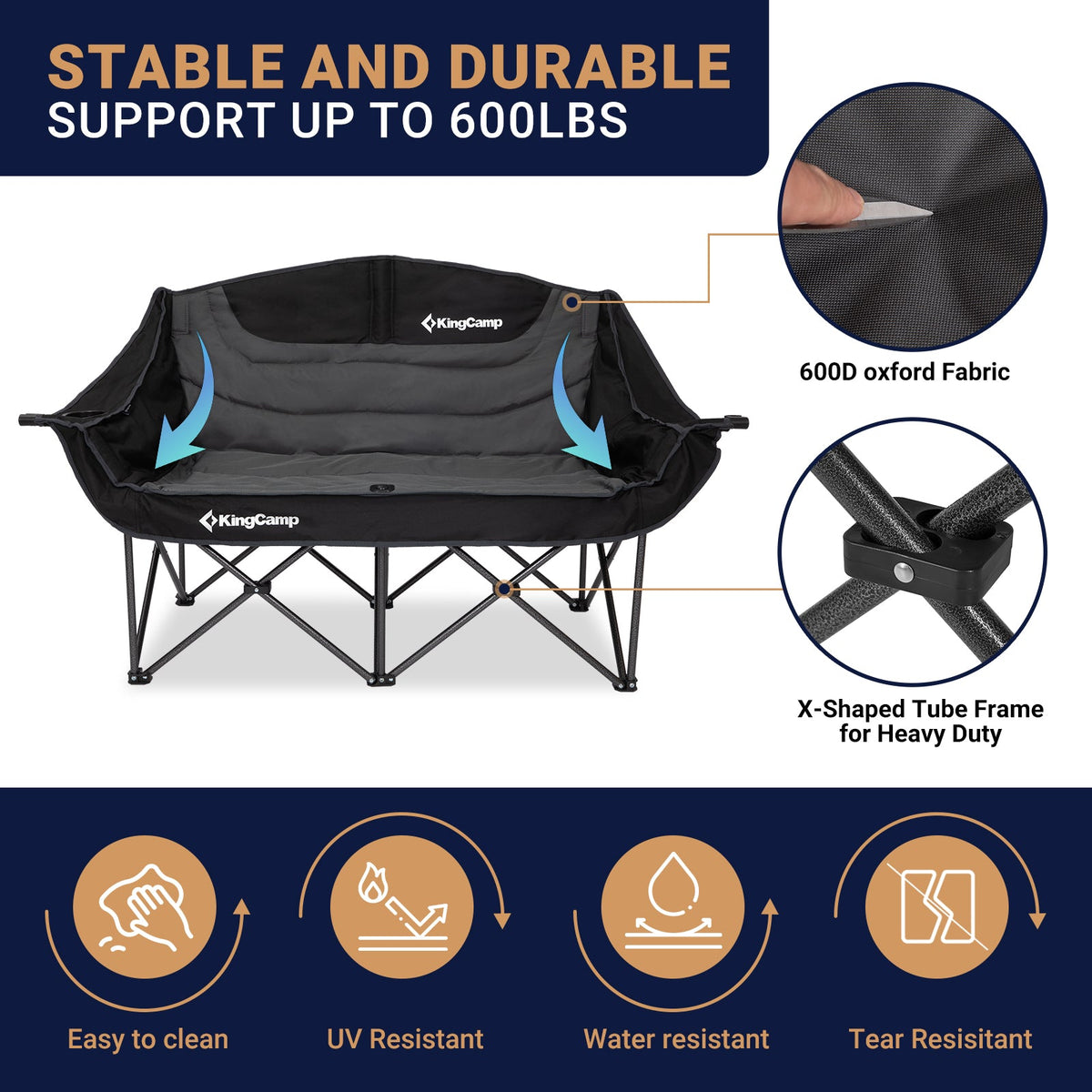 KingCamp VOLCAPETRA Oversized Padded Double Camping Sofa