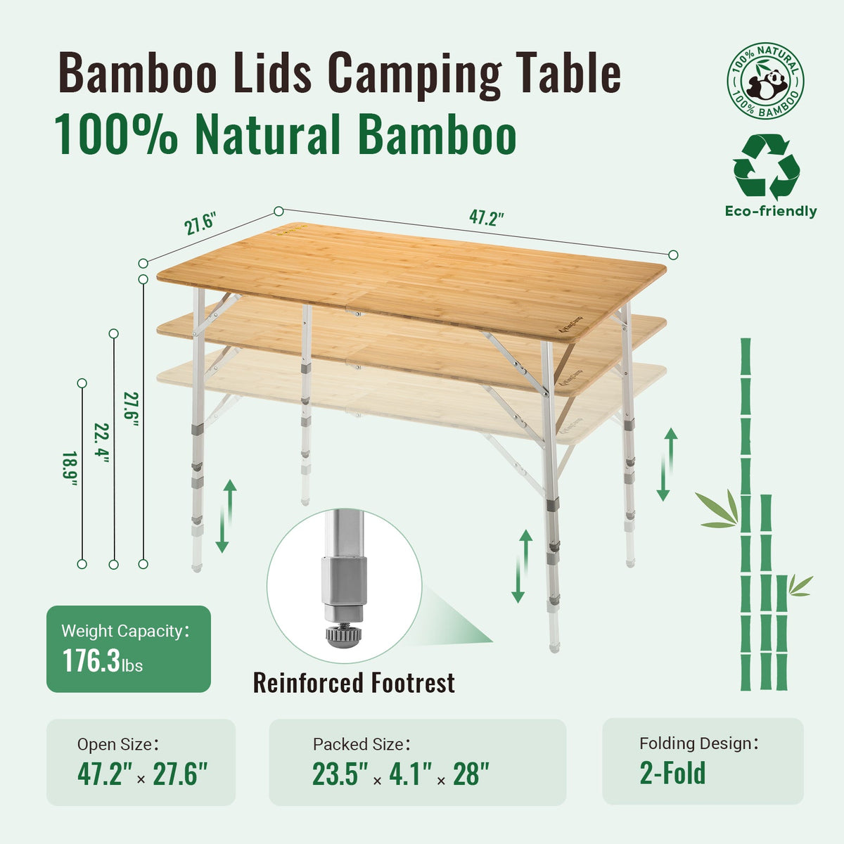 KingCamp 2-Folded 6 People Bamboo Folding Table (47x27)