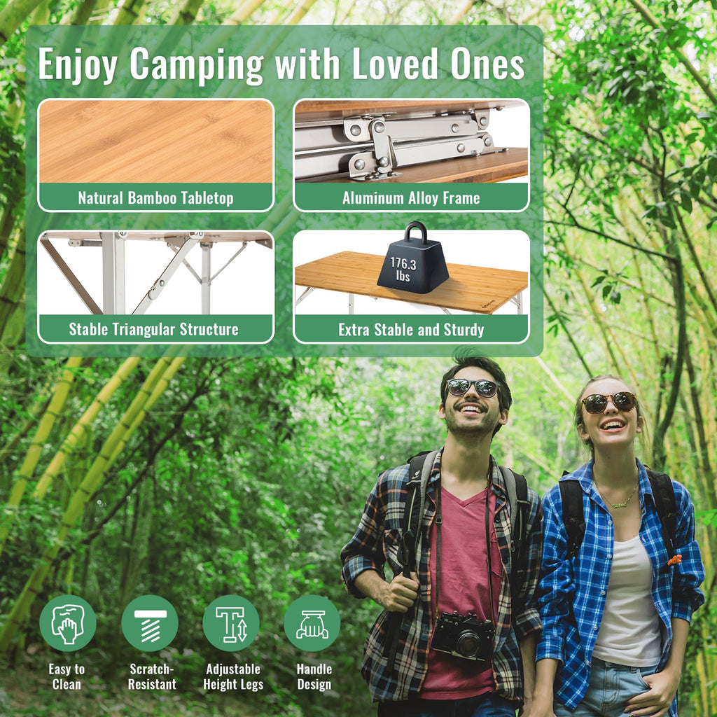 KingCamp 2-Folded 6 People Bamboo Folding Table (47x27)