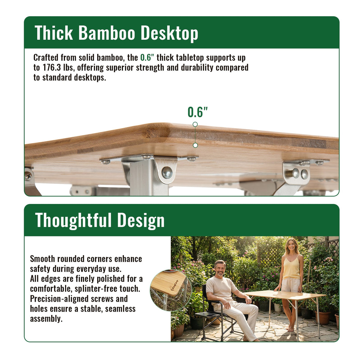 KingCamp 2-Folded 6 People Bamboo Folding Table (47x27)