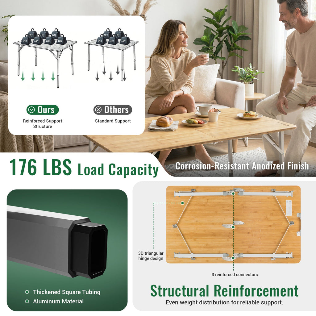 KingCamp 2-Folded 6 People Bamboo Folding Table (47x27)