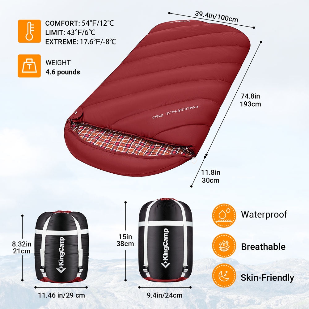 KingCamp 250g Filling 3 Season Cotton lining Wine Plus Size Sleeping Bag