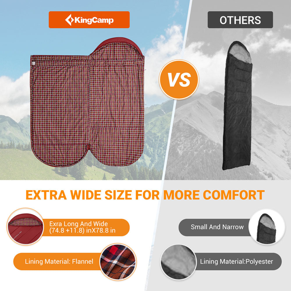 KingCamp 250g Filling 3 Season Cotton lining Wine Plus Size Sleeping Bag