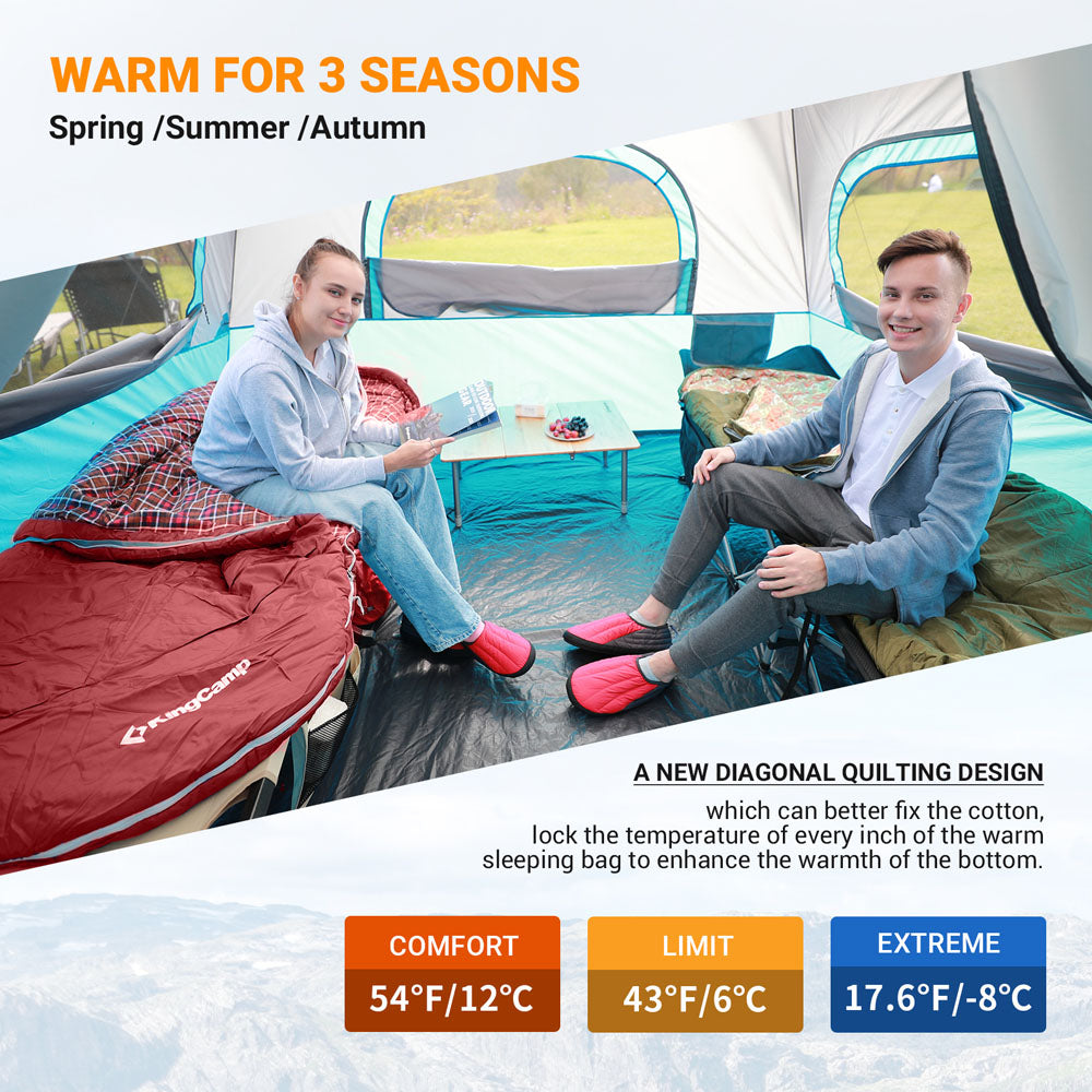 KingCamp 250g Filling 3 Season Cotton lining Wine Plus Size Sleeping Bag
