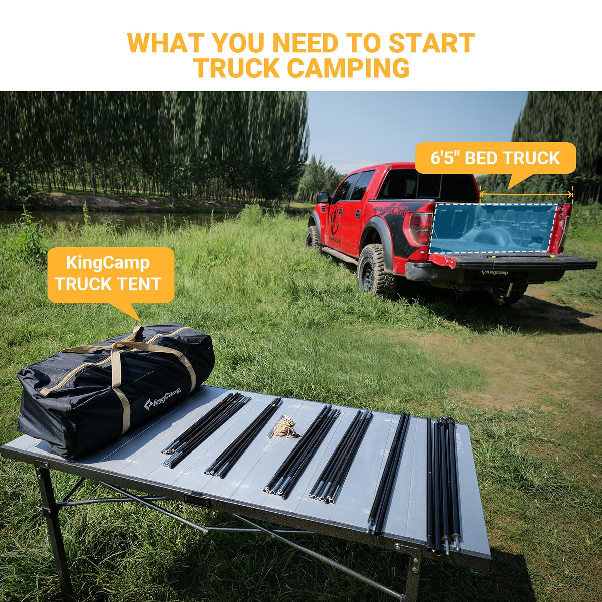 KingCamp 2 Person 6'5" Truck Bed Tent with Removable Awing