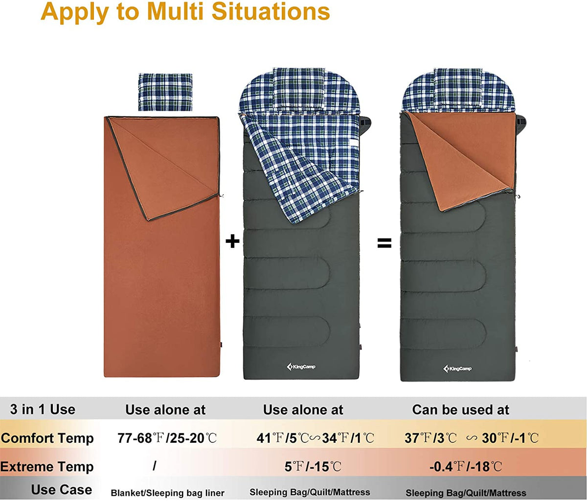 KingCamp 3 Season 3-in-1 Envelope Hooded Sleeping Bag