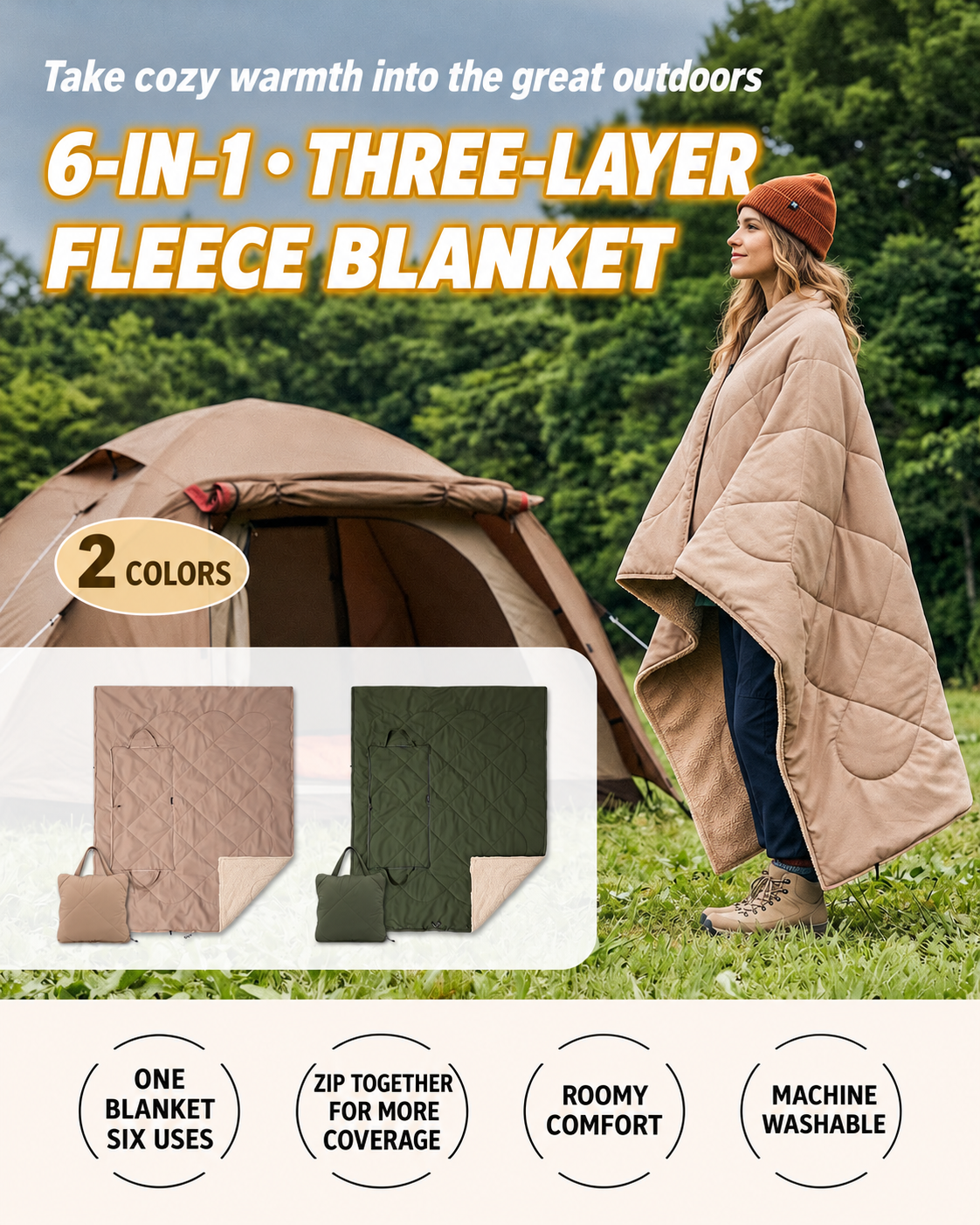 KingCamp Versatile 4-in-1 Lambswool Blanket