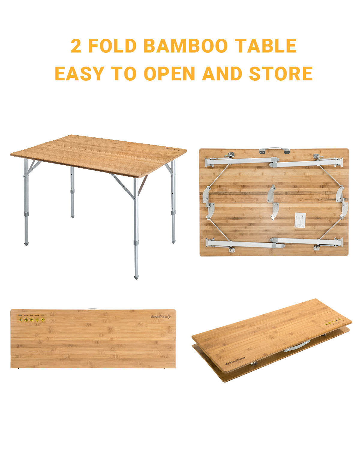 KingCamp 2-Folded 4 People Bamboo Adjustable Camping Table (39x28)