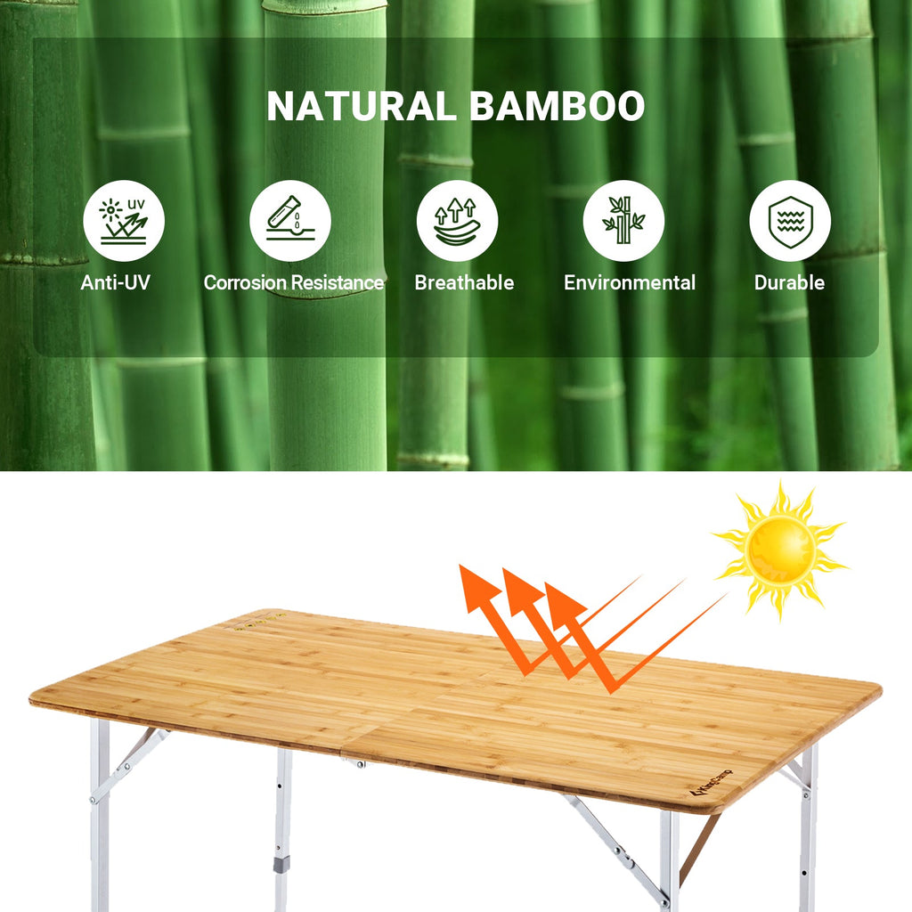 KingCamp 2-Folded 6 People Bamboo Folding Table (47x27)