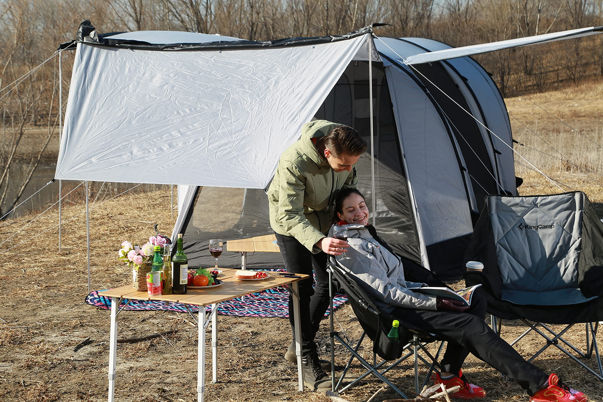 KingCamp Bamboo Folding Adjustable Height Camping Table 39x26