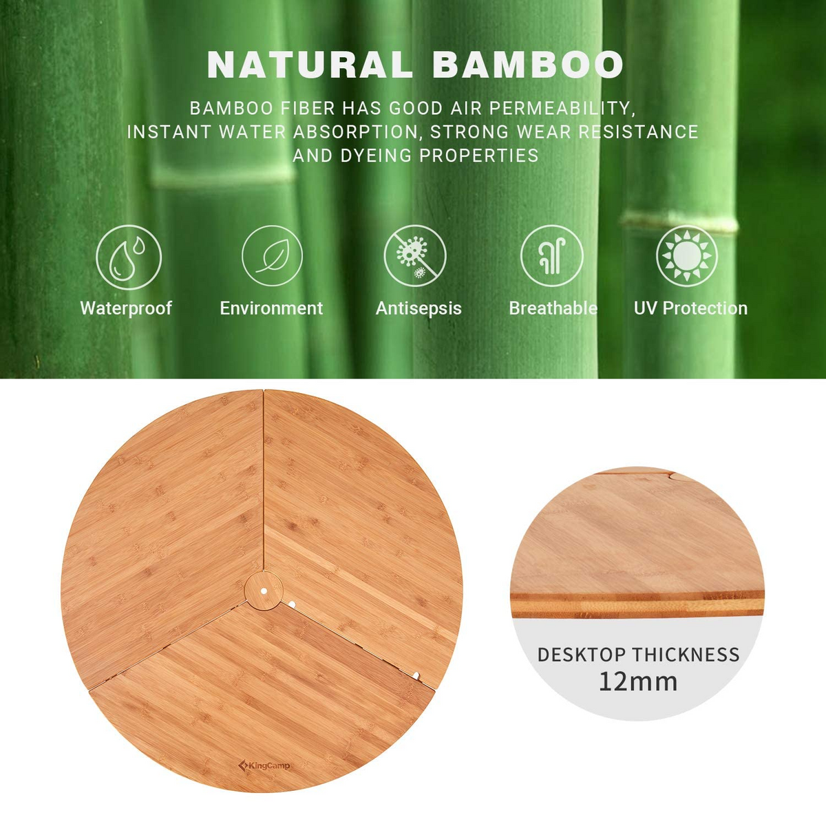 KingCamp Bamboo Round Folding Table