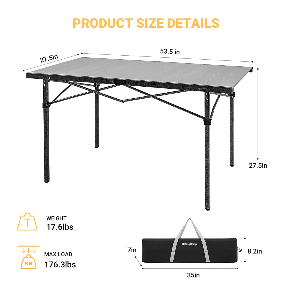 KingCamp GRANITE Aluminum Folding Table for 4-6 Person 53x27