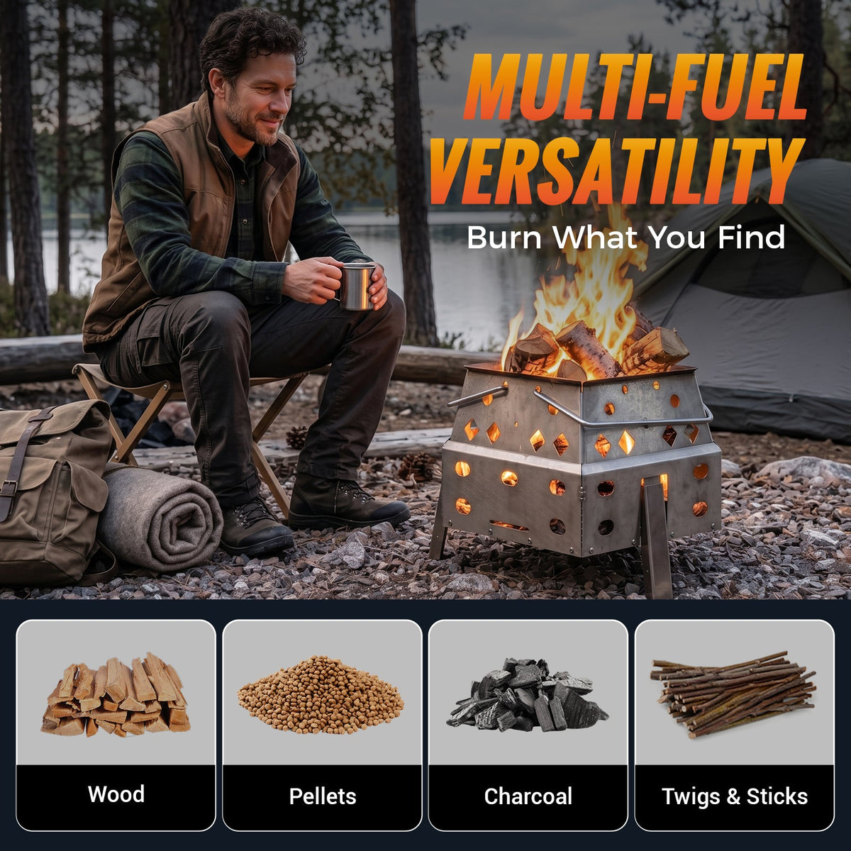 KingCamp Hexagonal Telescopic Wood-Burning Stove