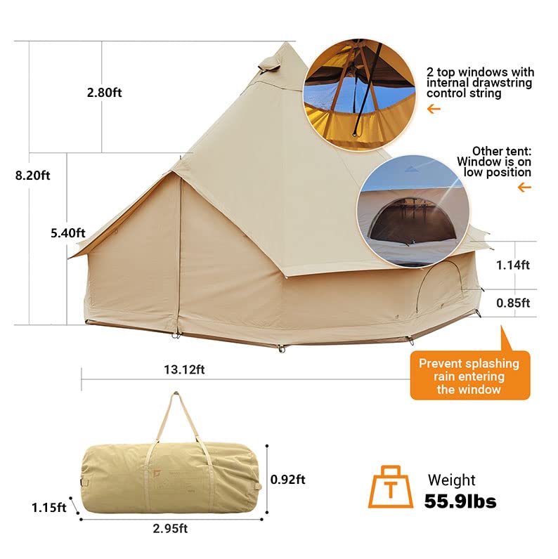 KingCamp KHAN C 400 Glamping Cotton Bell Tent 16.4ft/13.2ft