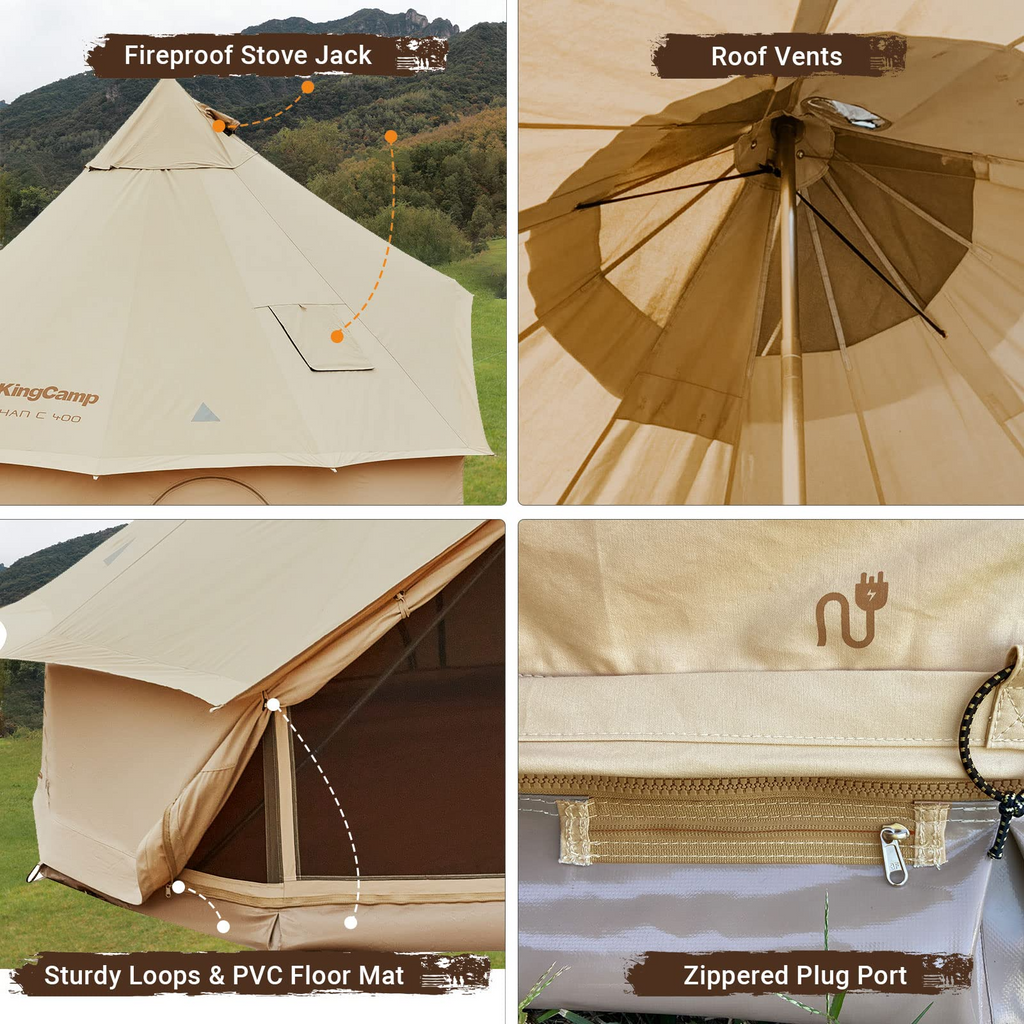 KingCamp KHAN C 400 Glamping Cotton Bell Tent 16.4ft/13.2ft