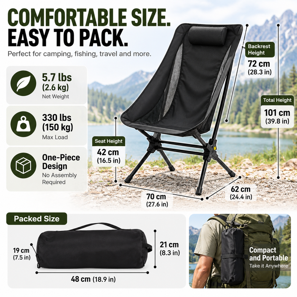 KingCamp Lightweight High-Back Camping Chair