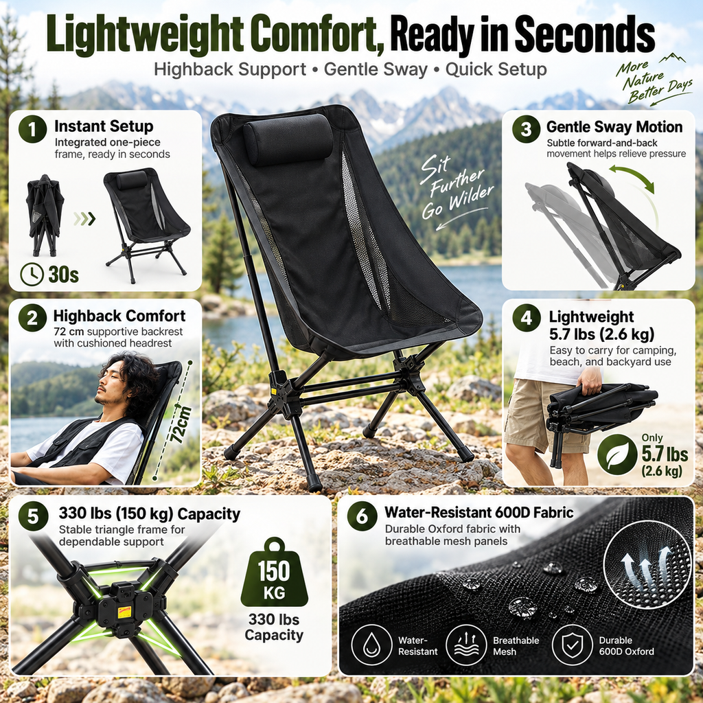 KingCamp Lightweight High-Back Camping Chair