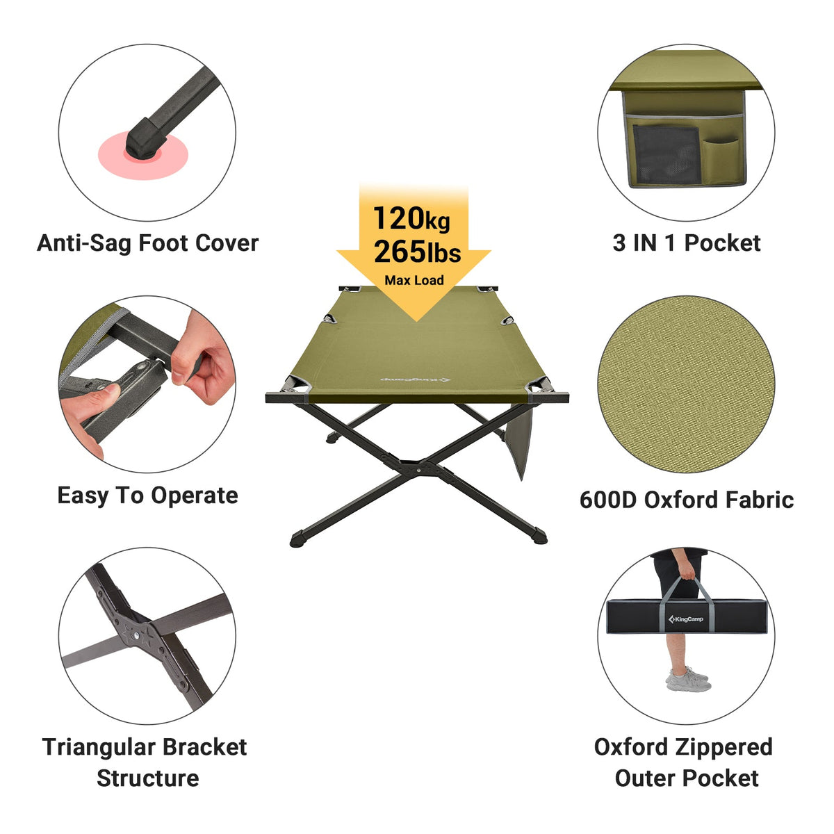 KingCamp Portable Camping Heavy Duty Cot